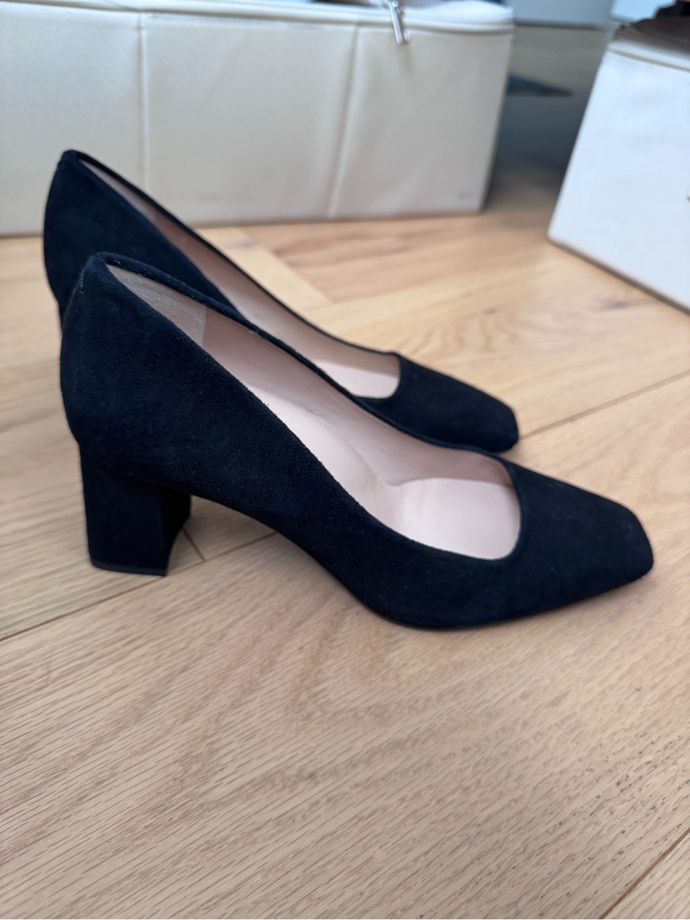 Inez Frida Black Suede Block Heel Pumps
